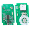A green electronic board with components and a white module for a 5-button remote key.
