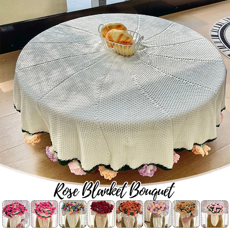 Hand Knitted Rose Bouquet Throw Blanket