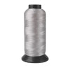 A spool of gray heavy-duty nylon sewing thread for upholstery and denim.