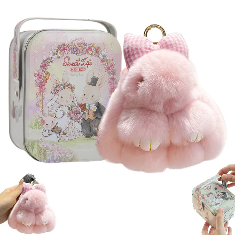 Soft Plush Bunny Keychain with Tin Case