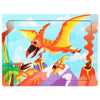 A jigsaw puzzle depicting a vibrant orange and yellow bird with a long tail set against a blue sky and green landscape.