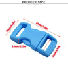Blue plastic side-release buckle with various dimensions shown for paracord bracelet projects