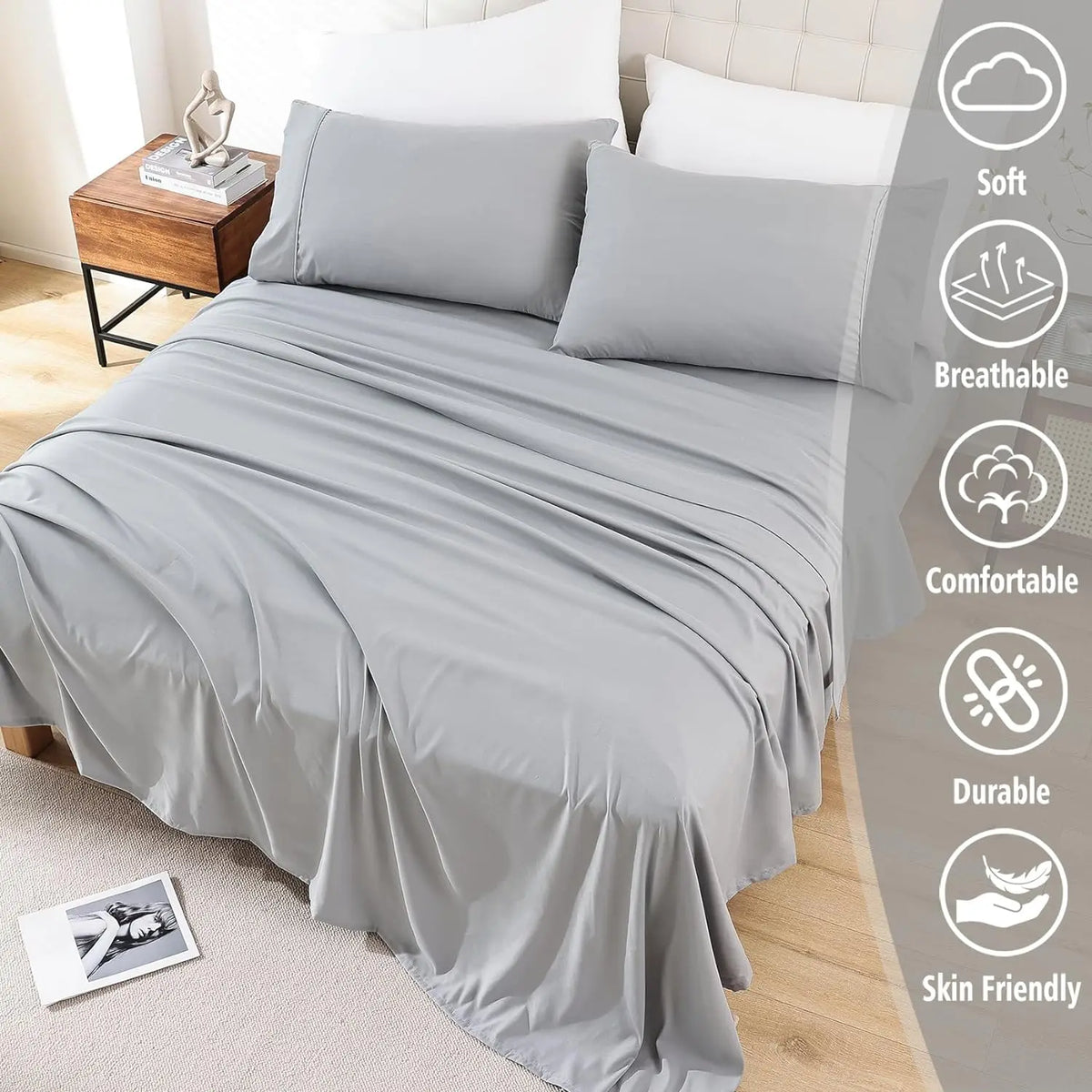 Ultra-Soft Microfiber 4-Piece Bed Sheet Set