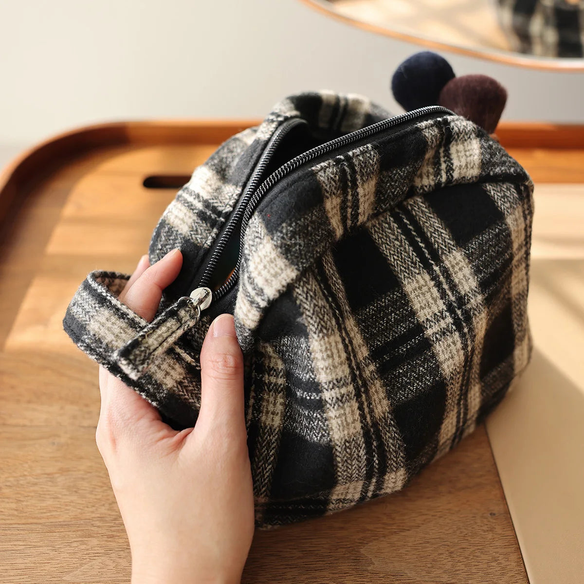 Bolsa Organizadora de Maquillaje a Rayas (Plaid) para Viajes