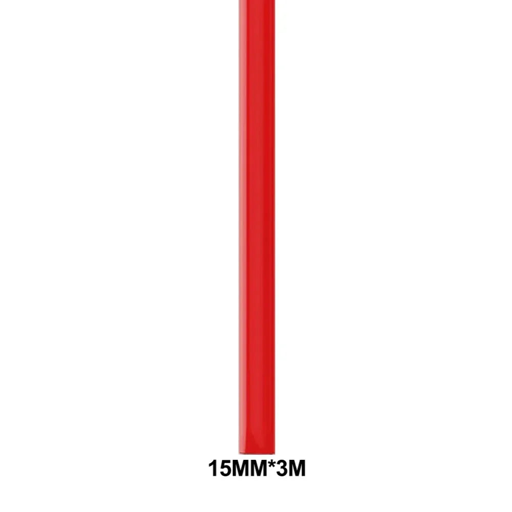 A vertical strip of flexible red PVC material, 15mm wide and 3 meters long.
