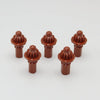 A set of five brown replacement drivers for a Takara Tomy Battling Top, displayed against a light gray background.