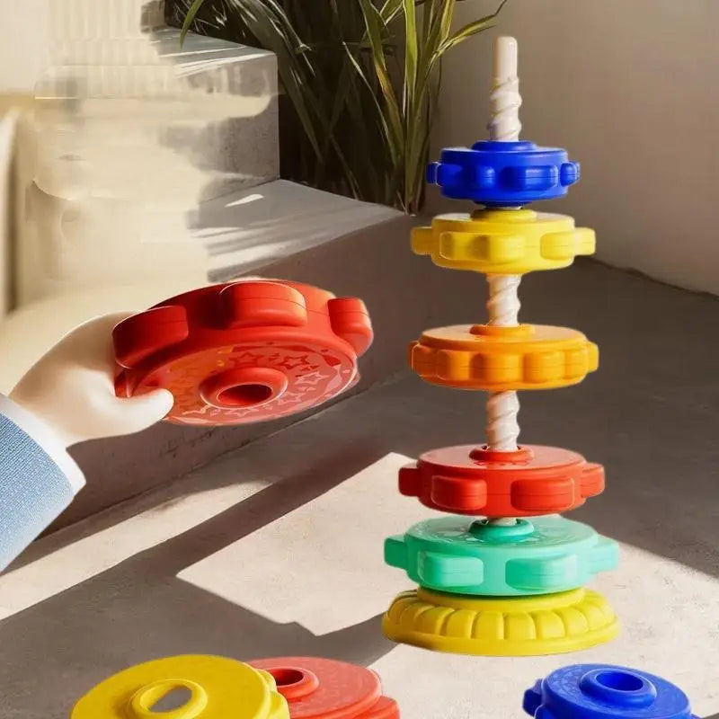 Montessori Rainbow Stacking Tower with Spinning Rings
