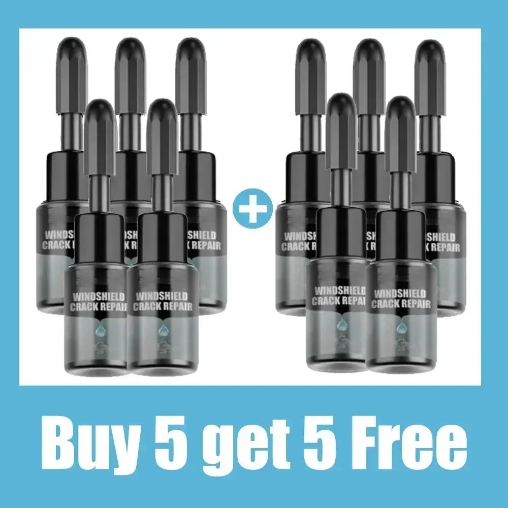 A set of five windshield repair kits for quick fixing of chips, cracks, and scratches.