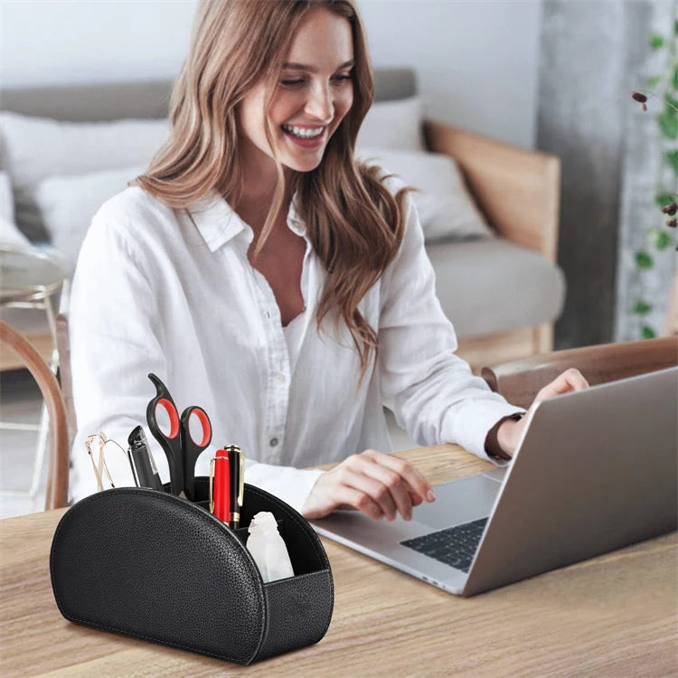 PU Leather Remote Control Organizer with 5 Compartments