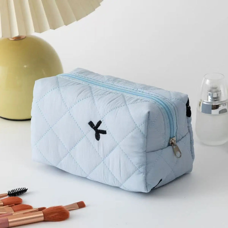 Quilted Floral Makeup Bag with Bow Detail