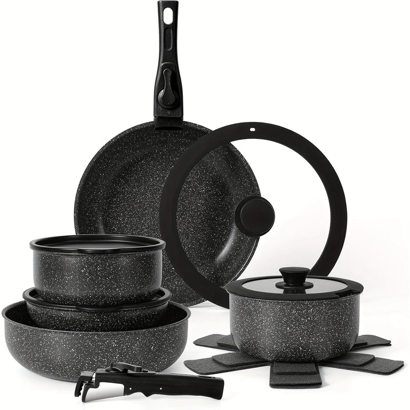15-Piece Non-Stick Cookware Set with Detachable Handles