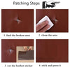 Four steps demonstrating how to patch a leather area using self-adhesive patches.