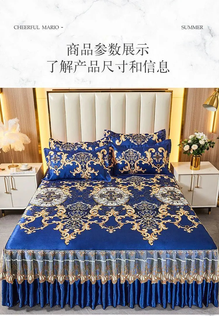 4-Piece Royal Blue Bedding Set with Bed Skirt and Pillow Covers
