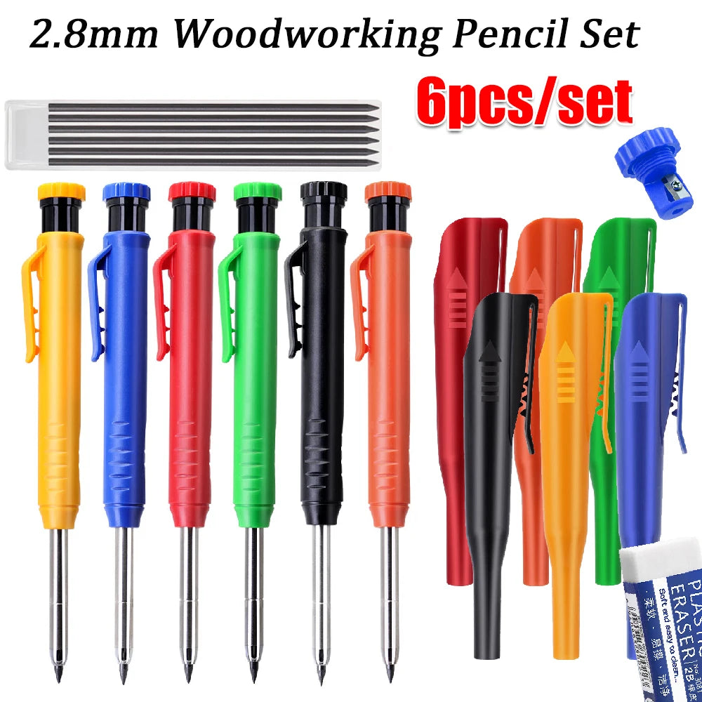 Set aus sechs 2,8-mm Holzstift in verschiedenen Farben wie gelb, blau, rot, grün und schwarz.