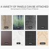 A variety of panels like wood, glass, metal, plastic, leather, tile, bricks, and wallpaper can be attached to a countertop ca