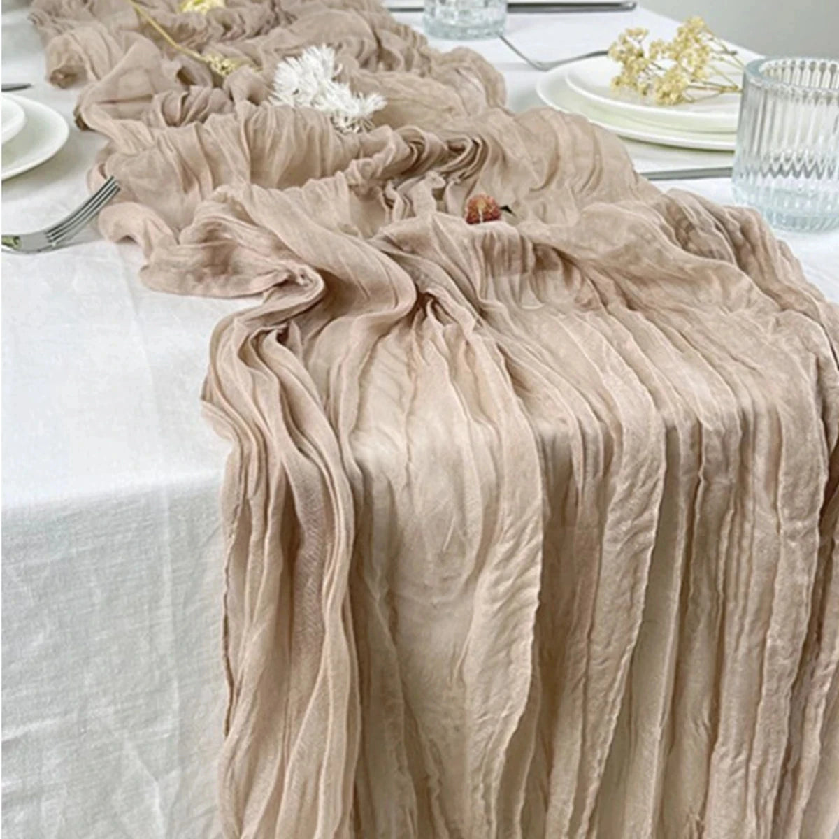 Semi-Sheer Gauze Table Runner in Sage