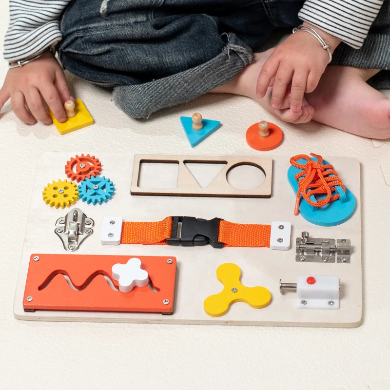 Wooden Steering Wheel Busy Board for Toddlers - Montessori Sensory Toy