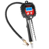 Digital tire pressure gauge with inflation gun and LCD display in black and silver.