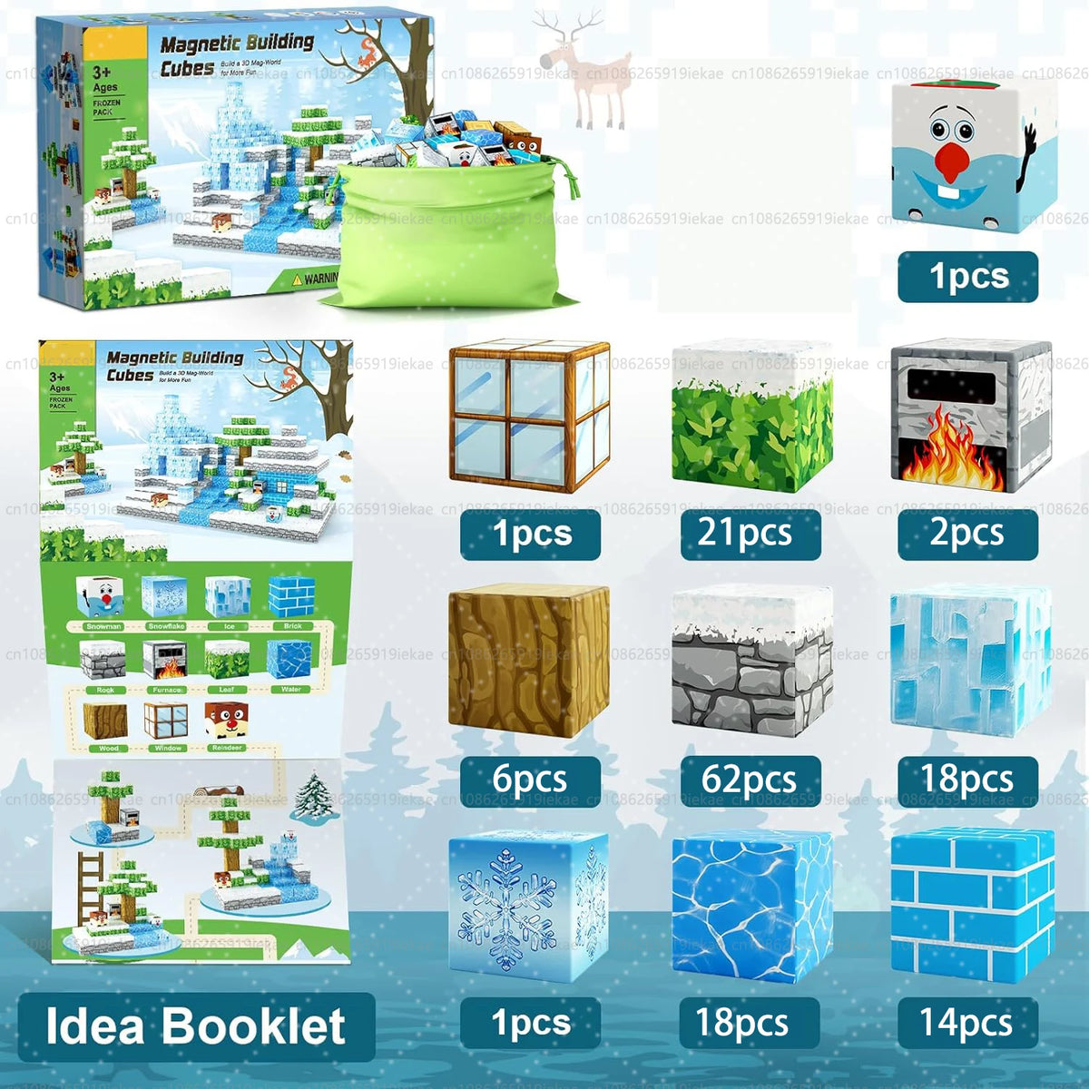 A set of magnetic building cubes and a idea booklet for constructing mine world structures.