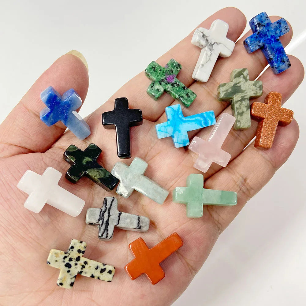 Natural Stone Cross Pendant Charm for Jewelry Making