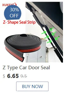 A Z Type Car Door Seal is shown with a 30% off promotion, featuring a black and red seal strip.