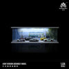 A light version assembly model of a 1:64 scale miniature garage diorama kit featuring several cars.