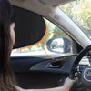 A woman is driving a car, and an orange circle highlights the side window and mirror area of the vehicle interior.
