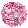Assorted pink embroidered iron-on patches for DIY clothing and accessories featuring various shapes and designs