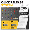 A Tolesa quick release system tool for grout removal featuring a diamond edge blade and various adapters.
