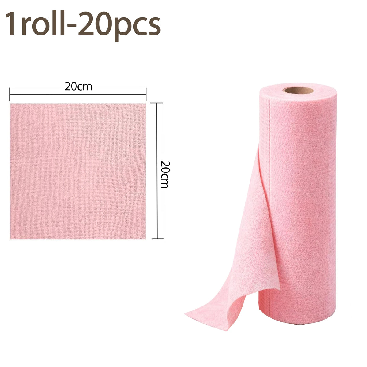Roll of pink reusable microfiber cleaning cloths, 20cm wide and long.