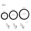 Three silicone cock rings of varying sizes and a diagram showing the shape.