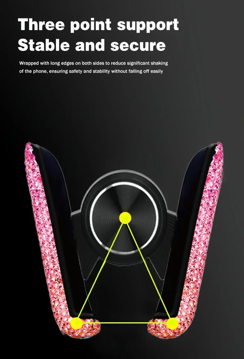 A close-up view of a crystal pink phone holder with three points of support designed for stable grip.