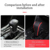 Comparison showing a gear shift knob before and after installation, highlighting protection against scratches.