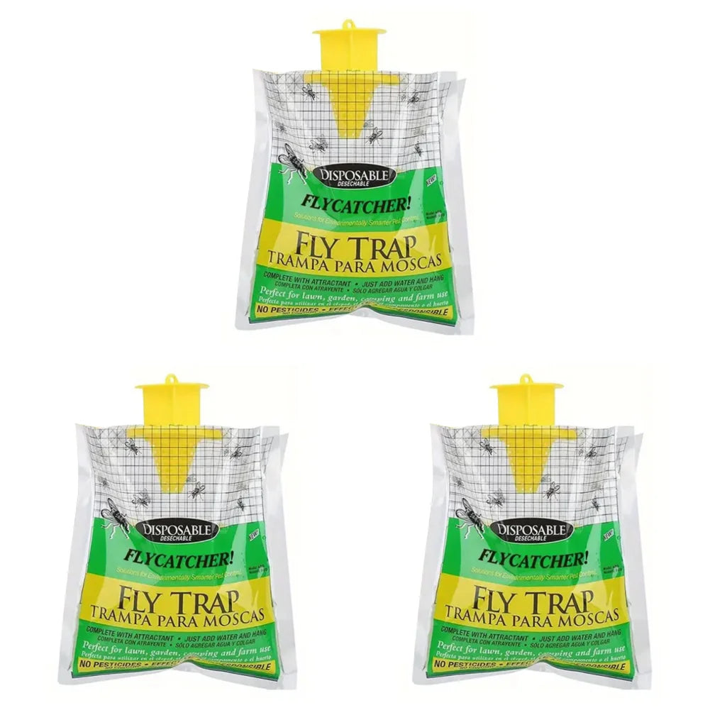Disposable hanging fly trap bag with bait for outdoor insect catching