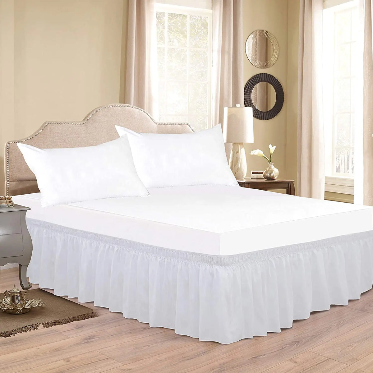 Wrap-Around Ruffle Bed Skirt with Elastic Belt - 15 Inch Drop