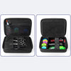 Black hard-shell travel case containing hair clippers and various grooming accessories.