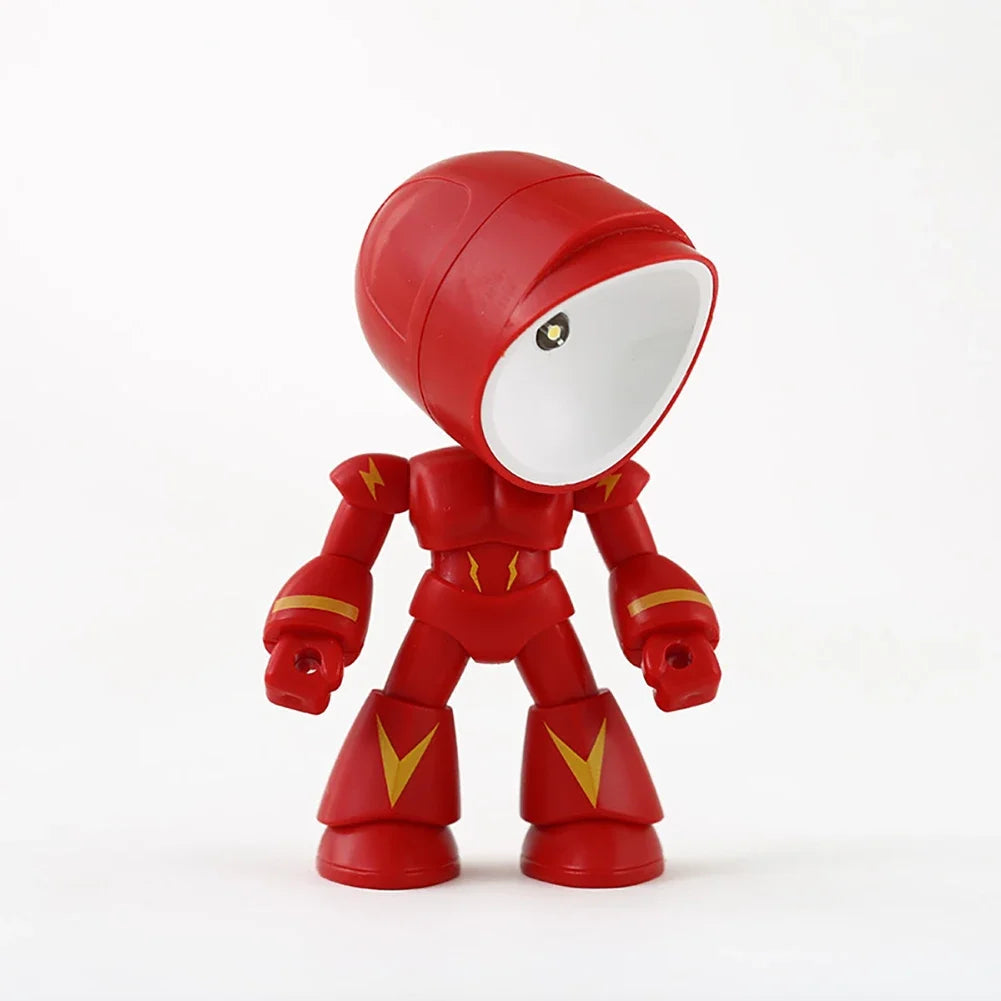 A red bendable robot night light with a translucent dome and glowing eye.