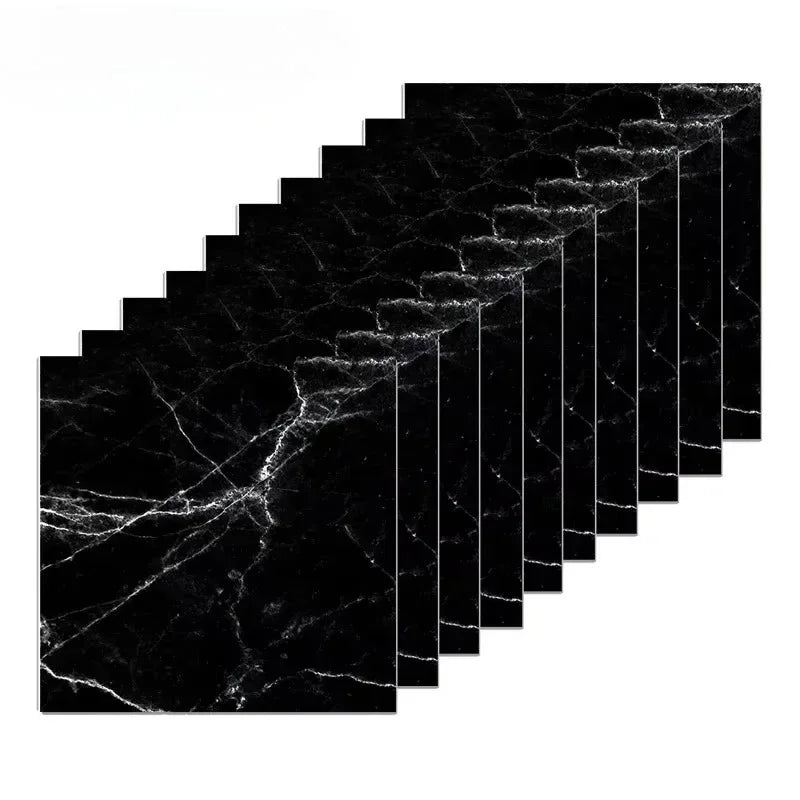 A close-up view of black marble texture tiles arranged in a diagonal, stepped pattern.