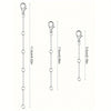 A gold-plated necklace extender chain with a lobster clasp shown with various length options.