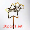 Gold Acrylic Happy Birthday Cake Toppers (Set of 10)