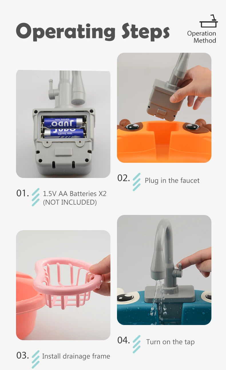 Kids Electric Toy Dishwasher with Automatic Water Cycle