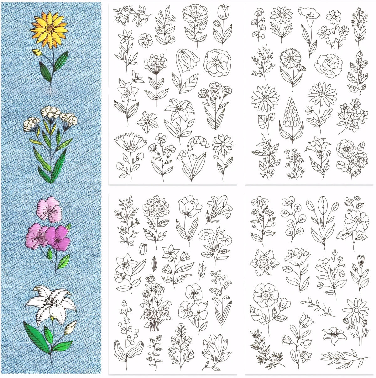 Pre-Printed Water-Soluble Embroidery Stabilizer Sheets with Floral & Letter Patterns