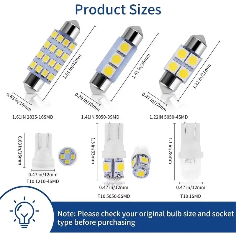 LED Car Interior Light Bulb Set (42-Piece) – 6000K White