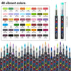 A set of professional acrylic markers featuring 48 vibrant colors arranged in a grid.