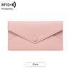 A pink slim RFID-blocking PU leather wallet with card slots shown flat.
