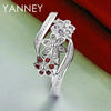 925 Sterling Silver Flower Ring with Zircon Stone