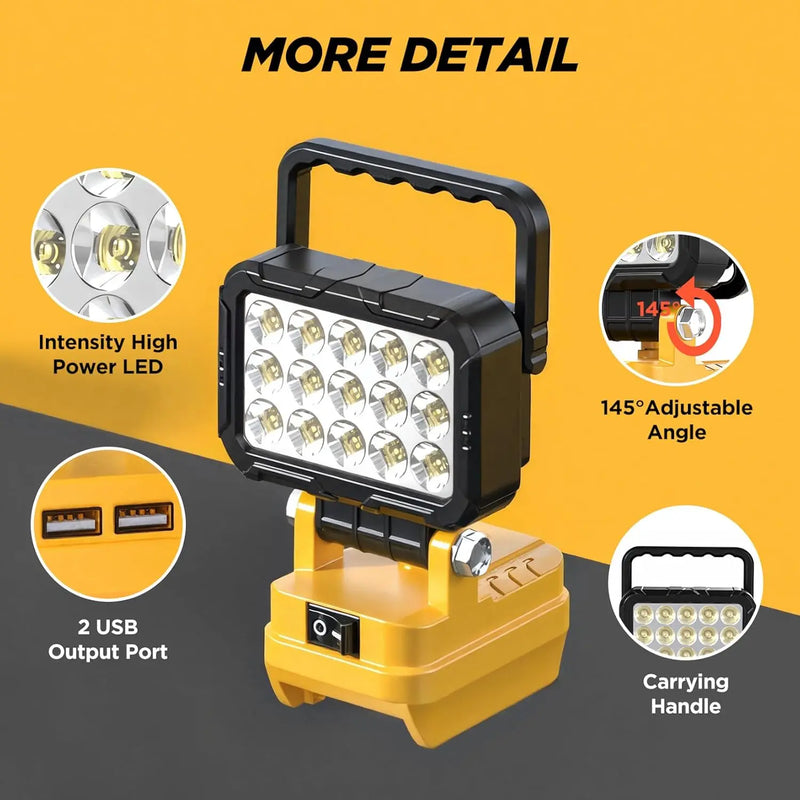 18V Cordless LED Work Light with Dual USB Charging