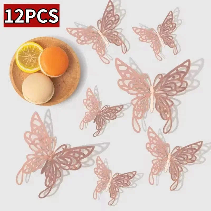 3D Rose Gold Butterfly Wall Decals for Home Decor