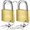 A pair of heavy-duty metal padlocks in gold and silver with keys, shown against a white background.