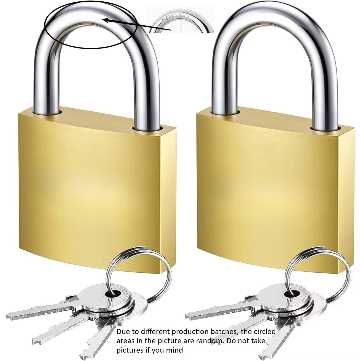 A pair of heavy-duty metal padlocks in gold and silver with keys, shown against a white background.